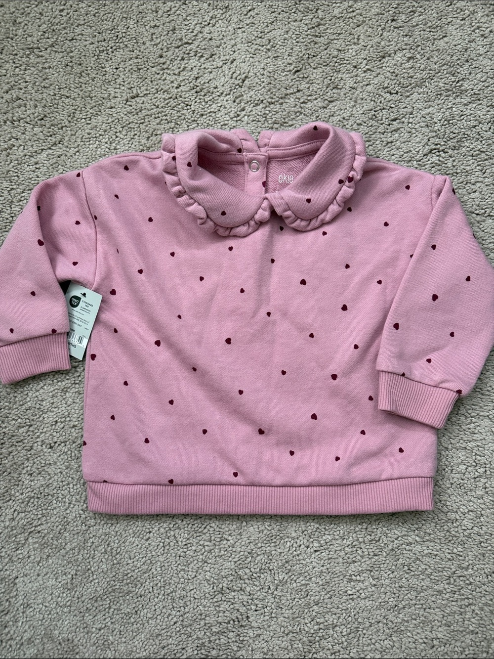 okie dokie Toddler Girl 12 months Pink Ruffle Collar Heart Sweatshirt